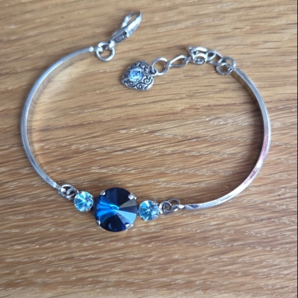 Rhodium Bar Bracelet, Blue Crystals, Hand Crafted - Picture 8 of 8